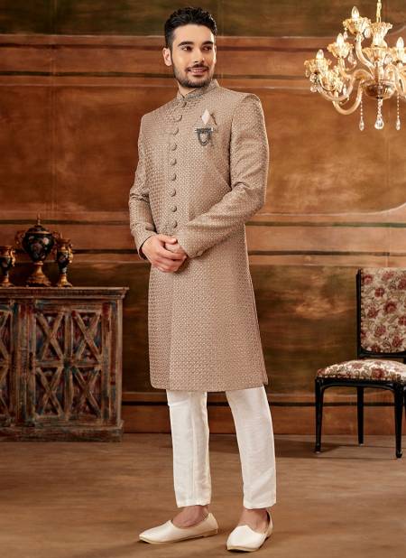 Brown Colour Party Wear Jacquard Nawabi Indo Western Collection 1108
